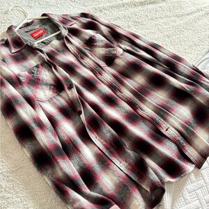 Plaid Men's Shirt - Red, Black, and White